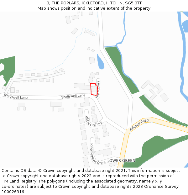 3, THE POPLARS, ICKLEFORD, HITCHIN, SG5 3TT: Location map and indicative extent of plot