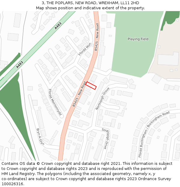 3, THE POPLARS, NEW ROAD, WREXHAM, LL11 2HD: Location map and indicative extent of plot