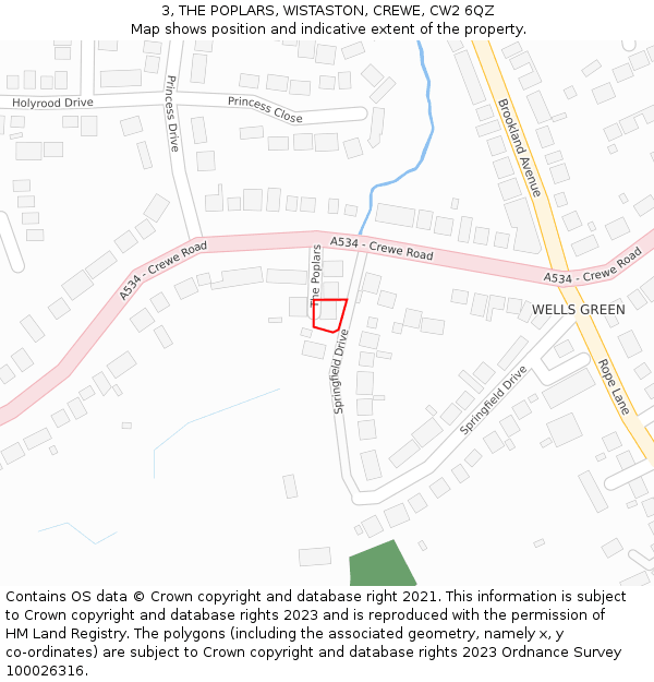 3, THE POPLARS, WISTASTON, CREWE, CW2 6QZ: Location map and indicative extent of plot