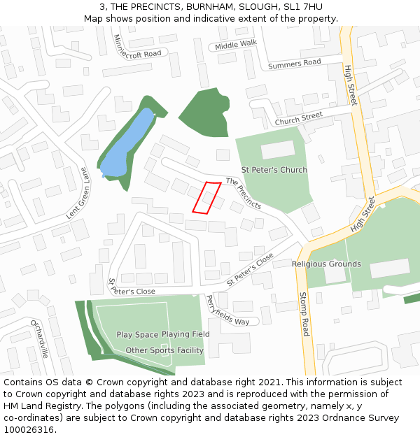 3, THE PRECINCTS, BURNHAM, SLOUGH, SL1 7HU: Location map and indicative extent of plot