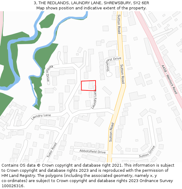 3, THE REDLANDS, LAUNDRY LANE, SHREWSBURY, SY2 6ER: Location map and indicative extent of plot