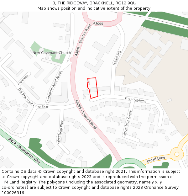 3, THE RIDGEWAY, BRACKNELL, RG12 9QU: Location map and indicative extent of plot