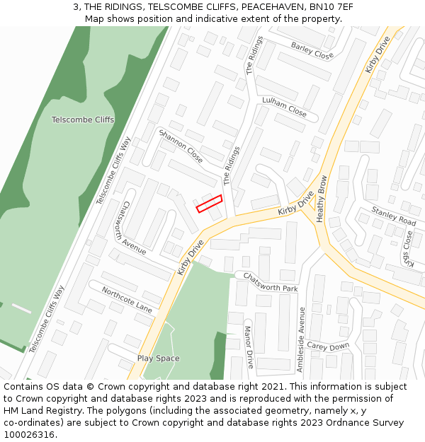 3, THE RIDINGS, TELSCOMBE CLIFFS, PEACEHAVEN, BN10 7EF: Location map and indicative extent of plot