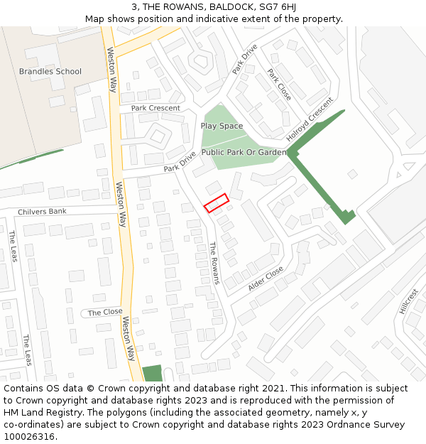 3, THE ROWANS, BALDOCK, SG7 6HJ: Location map and indicative extent of plot