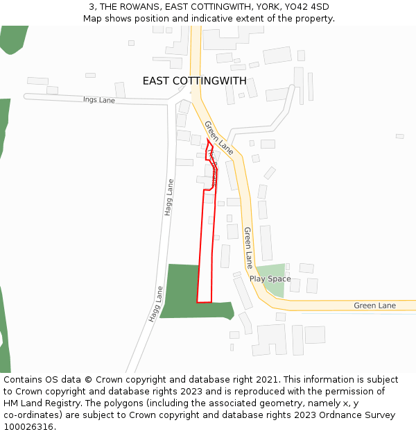 3, THE ROWANS, EAST COTTINGWITH, YORK, YO42 4SD: Location map and indicative extent of plot