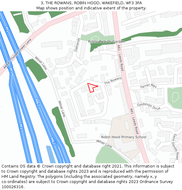3, THE ROWANS, ROBIN HOOD, WAKEFIELD, WF3 3FA: Location map and indicative extent of plot