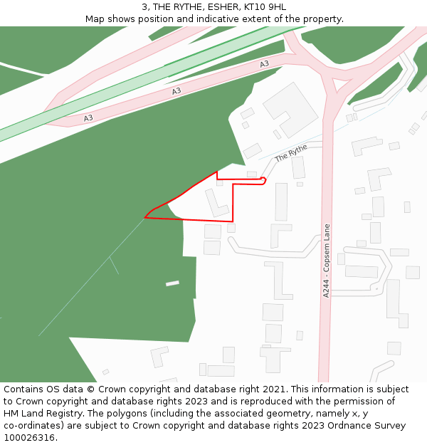 3, THE RYTHE, ESHER, KT10 9HL: Location map and indicative extent of plot