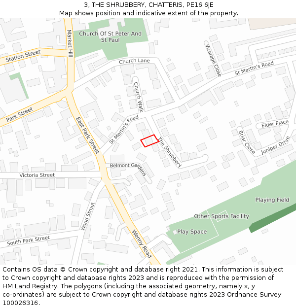 3, THE SHRUBBERY, CHATTERIS, PE16 6JE: Location map and indicative extent of plot