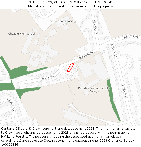 3, THE SIDINGS, CHEADLE, STOKE-ON-TRENT, ST10 1YD: Location map and indicative extent of plot