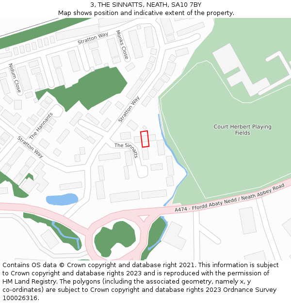 3, THE SINNATTS, NEATH, SA10 7BY: Location map and indicative extent of plot