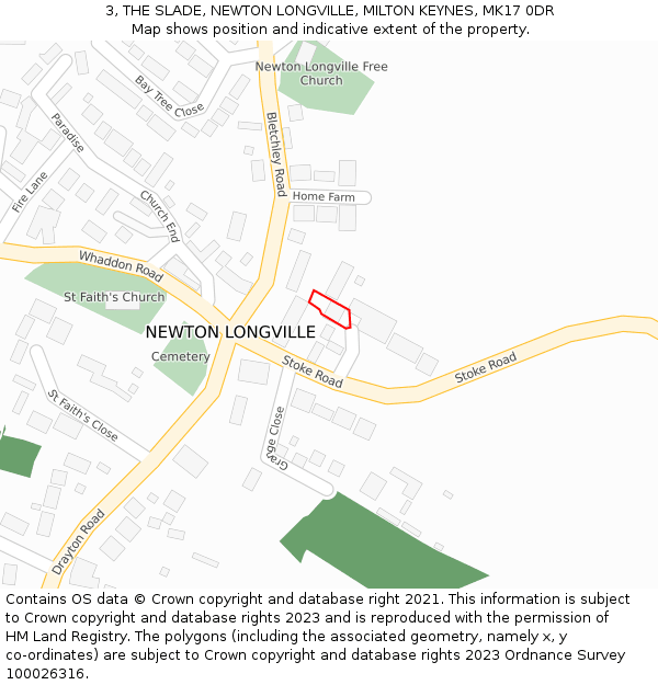 3, THE SLADE, NEWTON LONGVILLE, MILTON KEYNES, MK17 0DR: Location map and indicative extent of plot