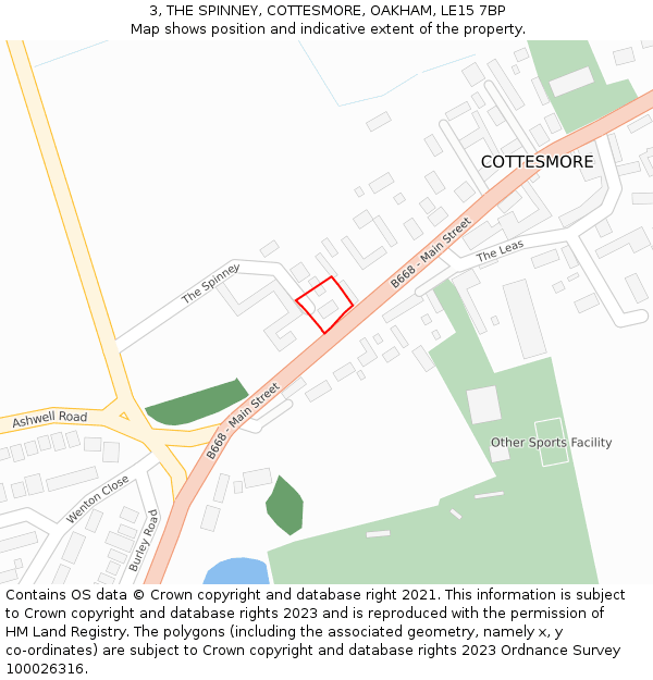 3, THE SPINNEY, COTTESMORE, OAKHAM, LE15 7BP: Location map and indicative extent of plot