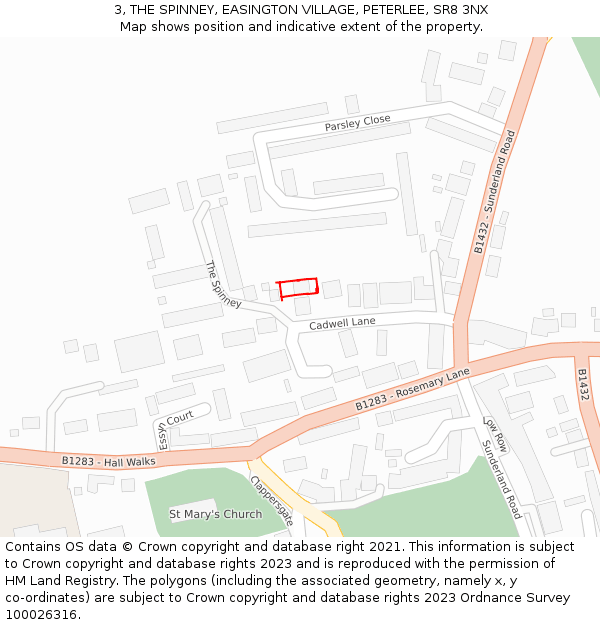 3, THE SPINNEY, EASINGTON VILLAGE, PETERLEE, SR8 3NX: Location map and indicative extent of plot