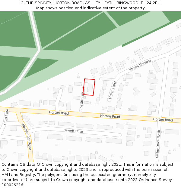 3, THE SPINNEY, HORTON ROAD, ASHLEY HEATH, RINGWOOD, BH24 2EH: Location map and indicative extent of plot