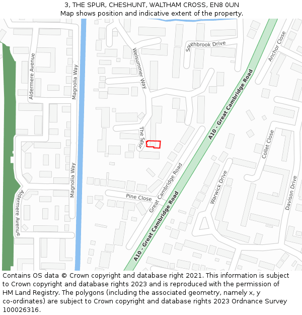3, THE SPUR, CHESHUNT, WALTHAM CROSS, EN8 0UN: Location map and indicative extent of plot
