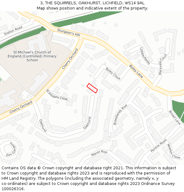 3, THE SQUIRRELS, OAKHURST, LICHFIELD, WS14 9AL: Location map and indicative extent of plot