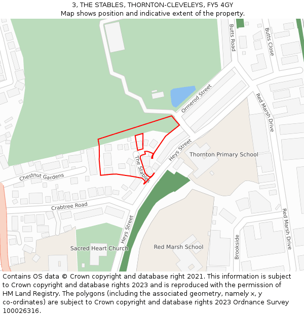 3, THE STABLES, THORNTON-CLEVELEYS, FY5 4GY: Location map and indicative extent of plot