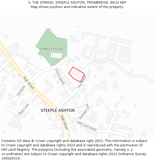 3, THE STRAND, STEEPLE ASHTON, TROWBRIDGE, BA14 6EP: Location map and indicative extent of plot