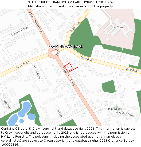 3, THE STREET, FRAMINGHAM EARL, NORWICH, NR14 7QY: Location map and indicative extent of plot