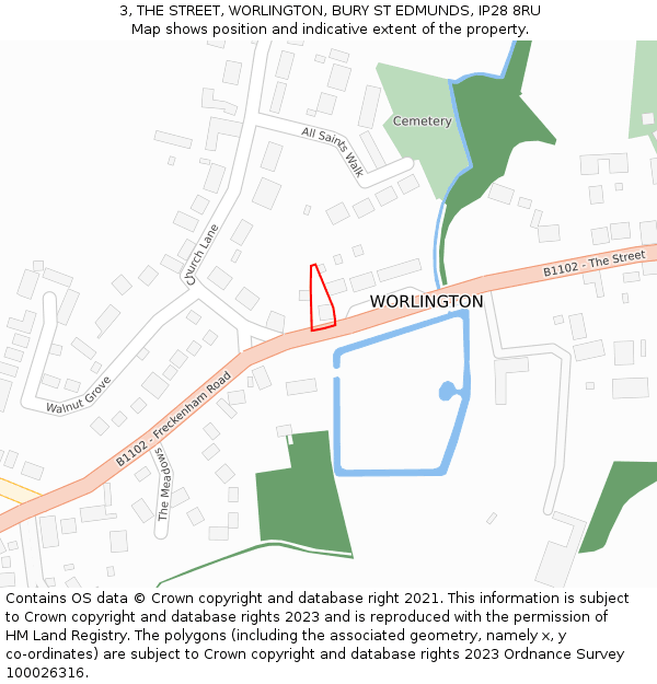 3, THE STREET, WORLINGTON, BURY ST EDMUNDS, IP28 8RU: Location map and indicative extent of plot