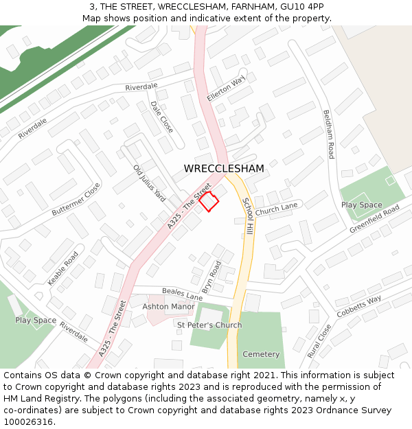 3, THE STREET, WRECCLESHAM, FARNHAM, GU10 4PP: Location map and indicative extent of plot