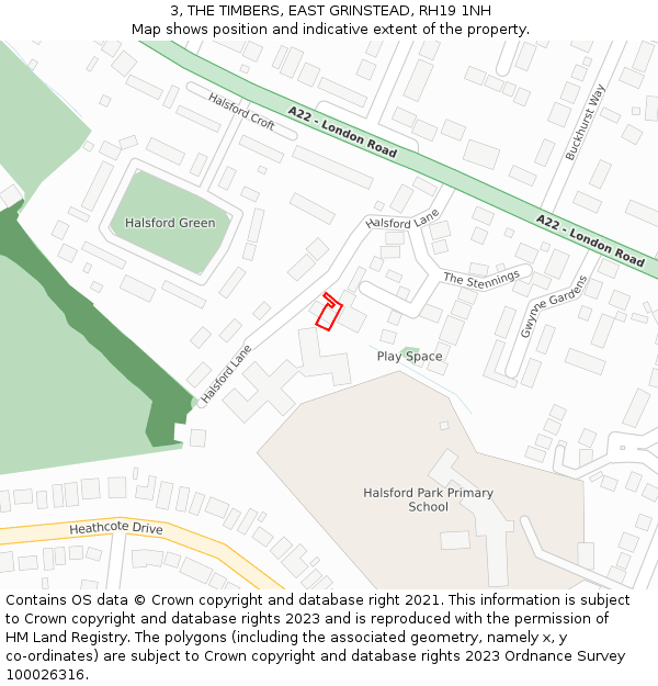 3, THE TIMBERS, EAST GRINSTEAD, RH19 1NH: Location map and indicative extent of plot
