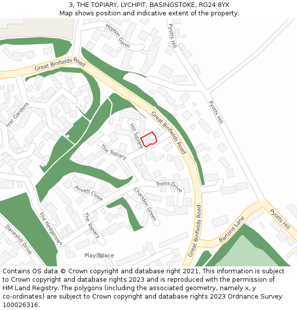 3, THE TOPIARY, LYCHPIT, BASINGSTOKE, RG24 8YX: Location map and indicative extent of plot