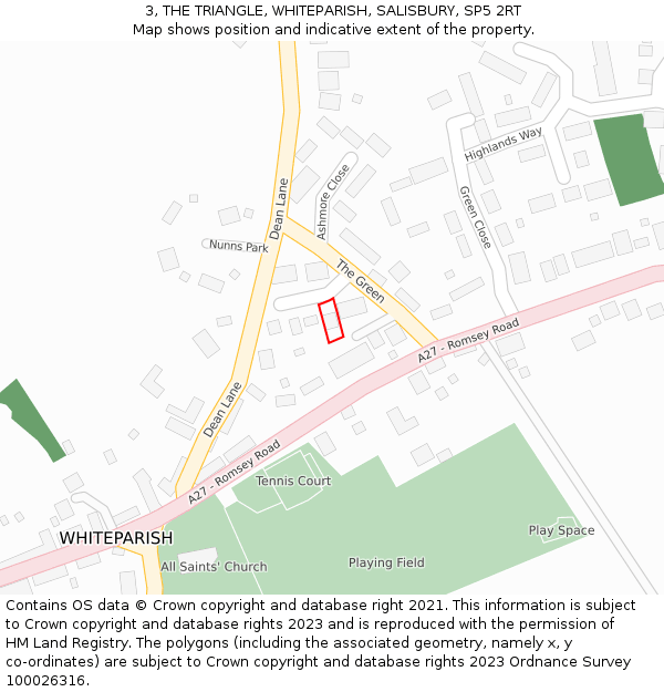 3, THE TRIANGLE, WHITEPARISH, SALISBURY, SP5 2RT: Location map and indicative extent of plot