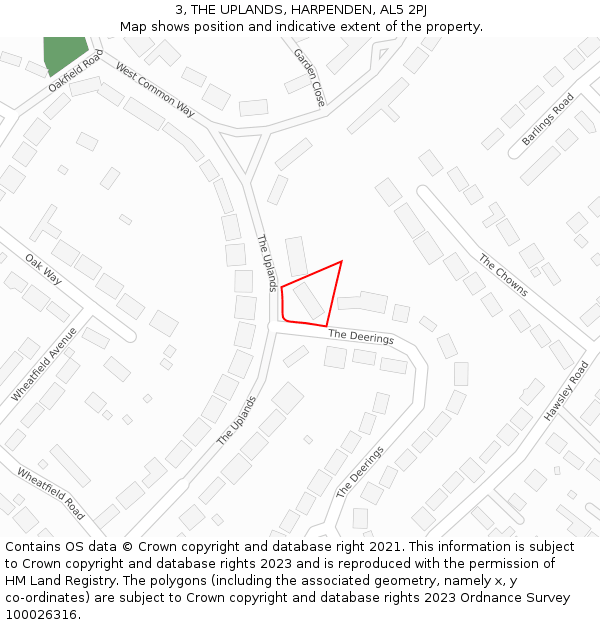 3, THE UPLANDS, HARPENDEN, AL5 2PJ: Location map and indicative extent of plot