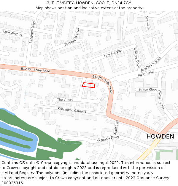 3, THE VINERY, HOWDEN, GOOLE, DN14 7GA: Location map and indicative extent of plot