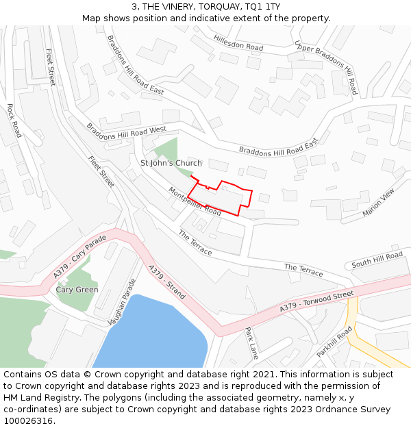 3, THE VINERY, TORQUAY, TQ1 1TY: Location map and indicative extent of plot