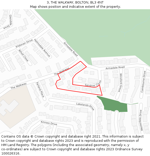 3, THE WALKWAY, BOLTON, BL3 4NT: Location map and indicative extent of plot