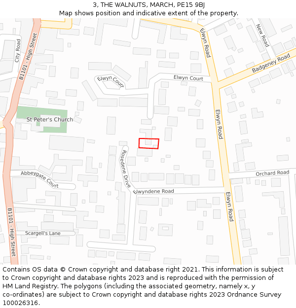 3, THE WALNUTS, MARCH, PE15 9BJ: Location map and indicative extent of plot