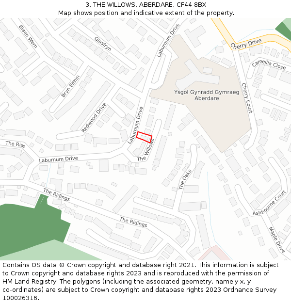 3, THE WILLOWS, ABERDARE, CF44 8BX: Location map and indicative extent of plot