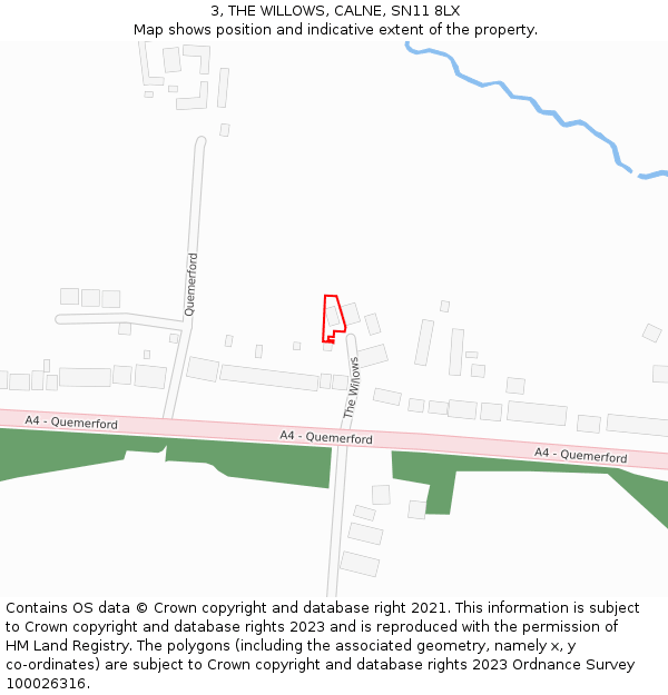 3, THE WILLOWS, CALNE, SN11 8LX: Location map and indicative extent of plot