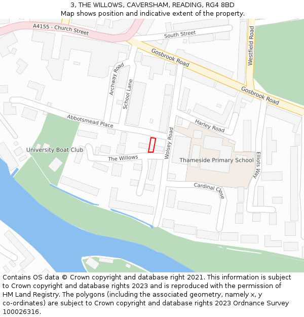 3, THE WILLOWS, CAVERSHAM, READING, RG4 8BD: Location map and indicative extent of plot