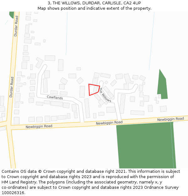 3, THE WILLOWS, DURDAR, CARLISLE, CA2 4UP: Location map and indicative extent of plot