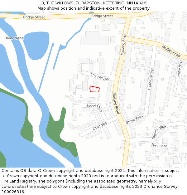 3, THE WILLOWS, THRAPSTON, KETTERING, NN14 4LY: Location map and indicative extent of plot