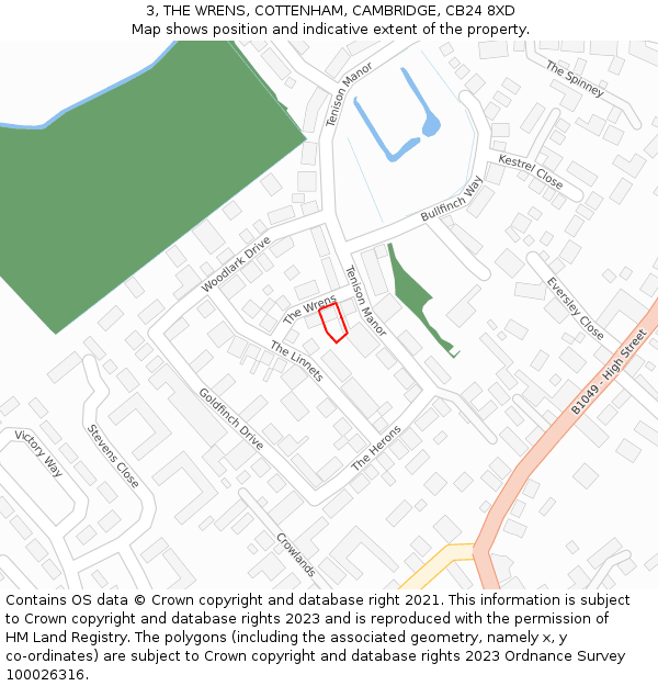 3, THE WRENS, COTTENHAM, CAMBRIDGE, CB24 8XD: Location map and indicative extent of plot