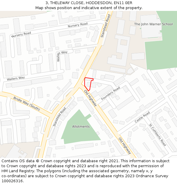 3, THELEWAY CLOSE, HODDESDON, EN11 0ER: Location map and indicative extent of plot