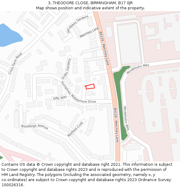 3, THEODORE CLOSE, BIRMINGHAM, B17 0JR: Location map and indicative extent of plot