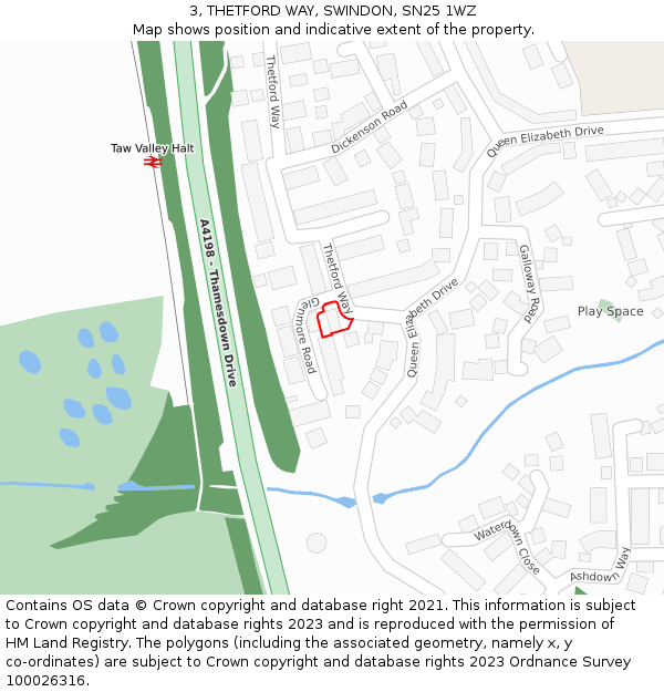 3, THETFORD WAY, SWINDON, SN25 1WZ: Location map and indicative extent of plot