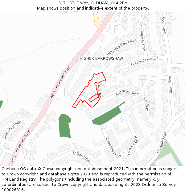 3, THISTLE WAY, OLDHAM, OL4 2RA: Location map and indicative extent of plot