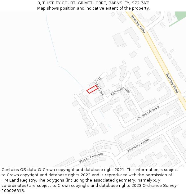 3, THISTLEY COURT, GRIMETHORPE, BARNSLEY, S72 7AZ: Location map and indicative extent of plot