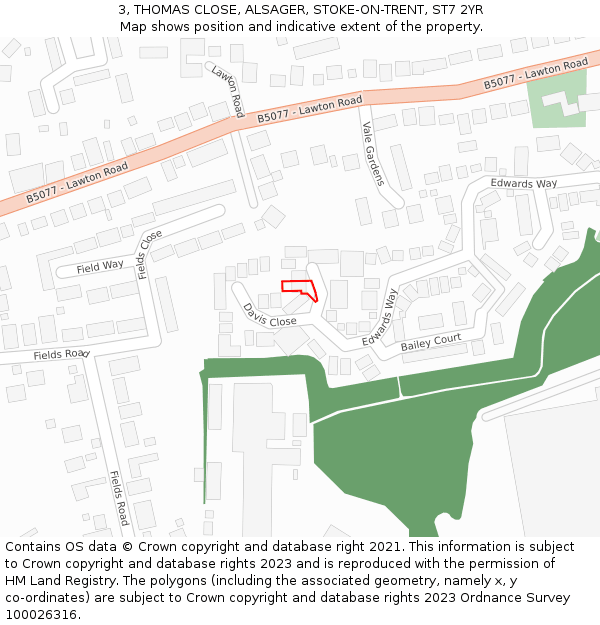 3, THOMAS CLOSE, ALSAGER, STOKE-ON-TRENT, ST7 2YR: Location map and indicative extent of plot