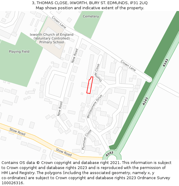 3, THOMAS CLOSE, IXWORTH, BURY ST. EDMUNDS, IP31 2UQ: Location map and indicative extent of plot