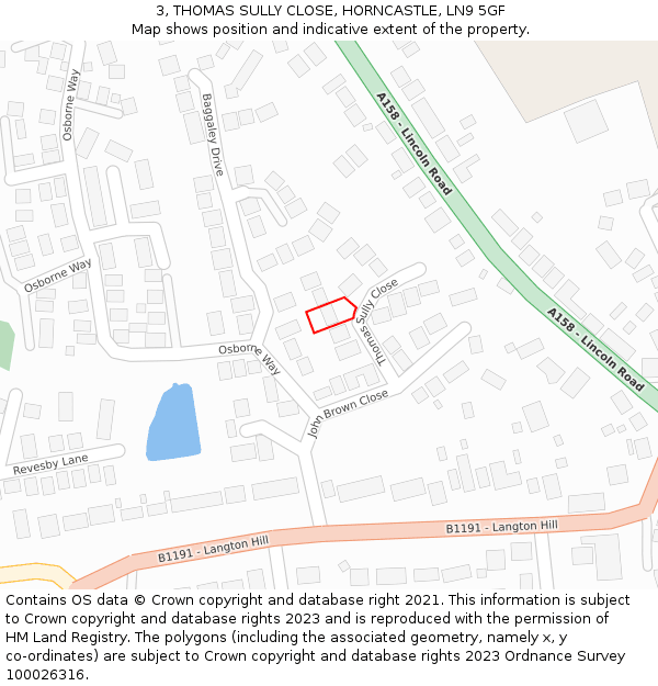 3, THOMAS SULLY CLOSE, HORNCASTLE, LN9 5GF: Location map and indicative extent of plot