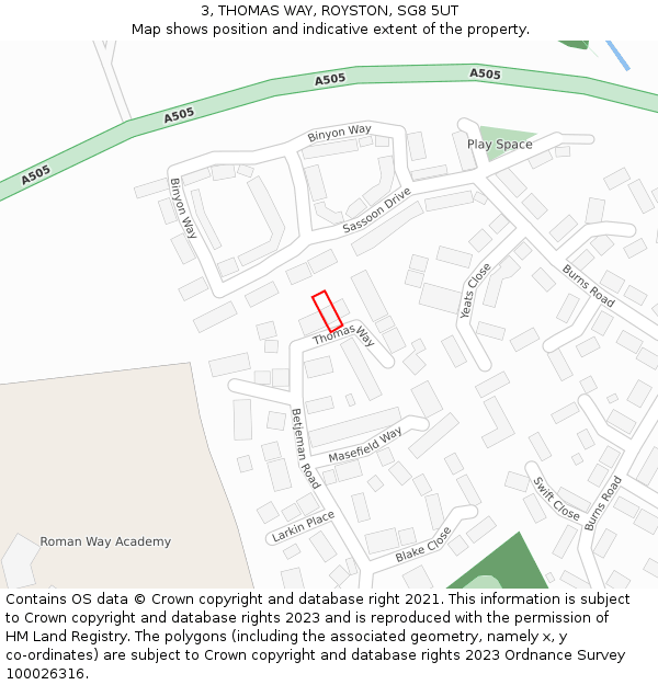 3, THOMAS WAY, ROYSTON, SG8 5UT: Location map and indicative extent of plot