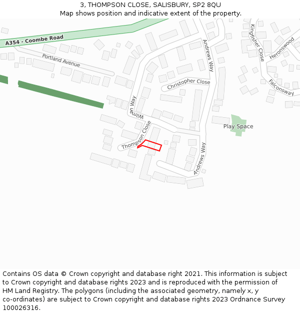 3, THOMPSON CLOSE, SALISBURY, SP2 8QU: Location map and indicative extent of plot