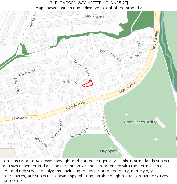 3, THOMPSON WAY, KETTERING, NN15 7EJ: Location map and indicative extent of plot